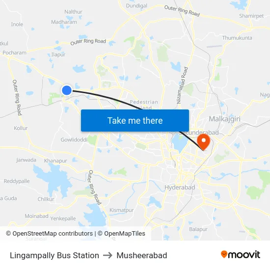 Lingampally Bus Station to Musheerabad map