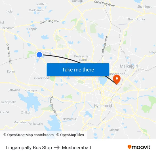 Lingampally Bus Stop to Musheerabad map