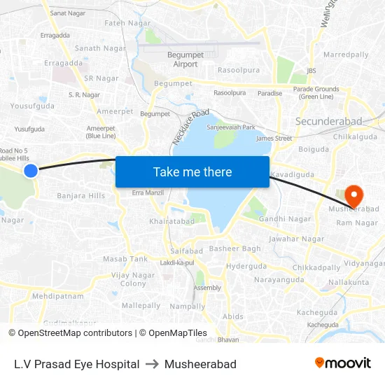 L.V Prasad Eye Hospital to Musheerabad map