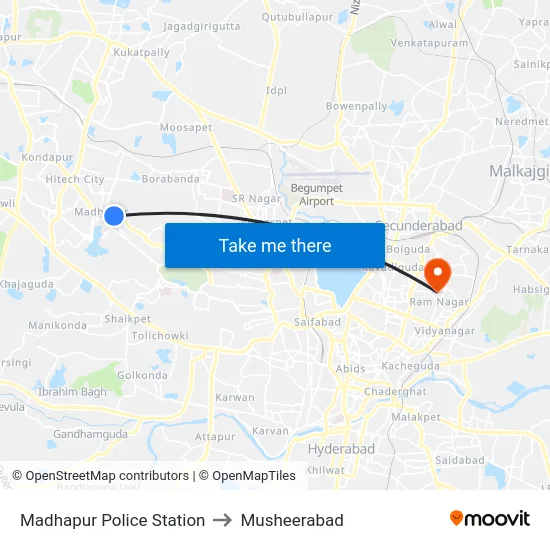 Madhapur Police Station to Musheerabad map