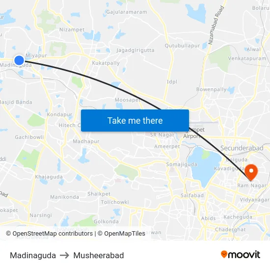 Madinaguda to Musheerabad map