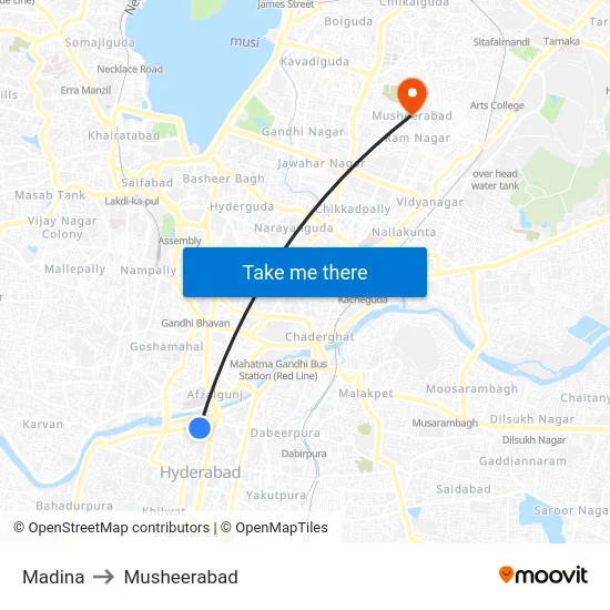 Madina to Musheerabad map