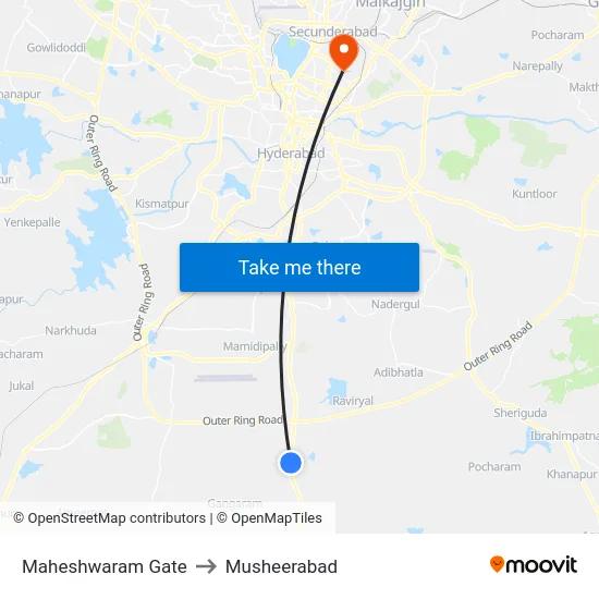 Maheshwaram Gate to Musheerabad map