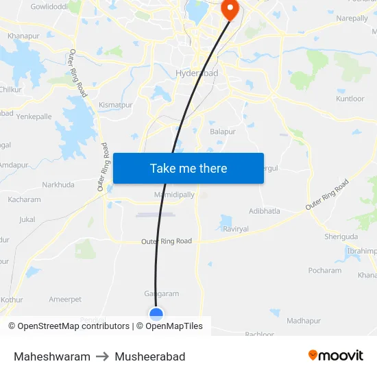 Maheshwaram to Musheerabad map