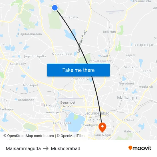 Maisammaguda to Musheerabad map