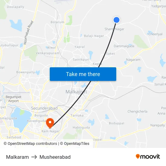 Malkaram to Musheerabad map