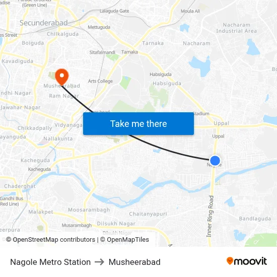 Nagole Metro Station to Musheerabad map