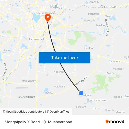 Mangalpally X Road to Musheerabad map