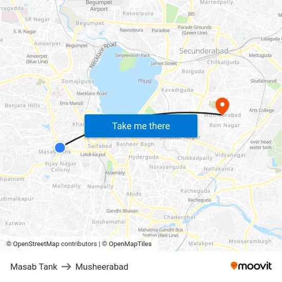 Masab Tank to Musheerabad map