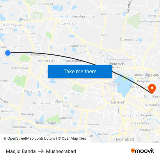 Masjid Banda to Musheerabad map