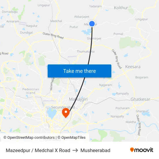 Mazeedpur / Medchal X Road to Musheerabad map