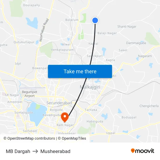 MB Dargah to Musheerabad map