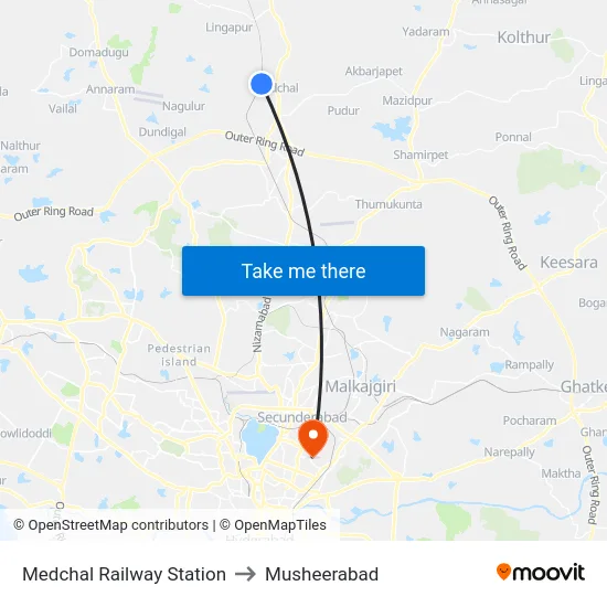 Medchal Railway Station to Musheerabad map
