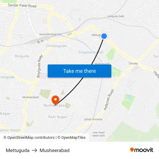 Mettuguda to Musheerabad map