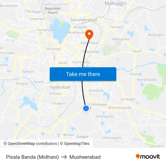 Pisala Banda (Midhani) to Musheerabad map