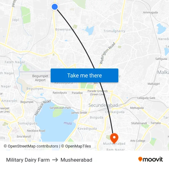 Military Dairy Farm to Musheerabad map