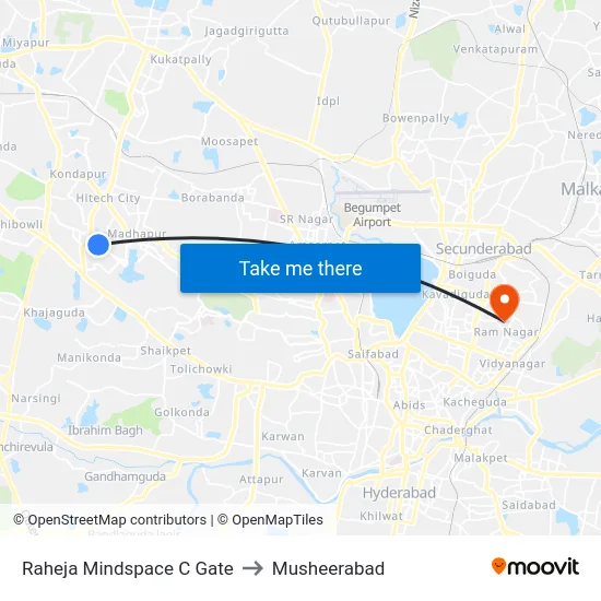 Raheja Mindspace C Gate to Musheerabad map