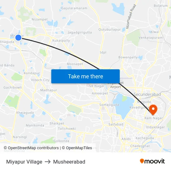 Miyapur Village to Musheerabad map