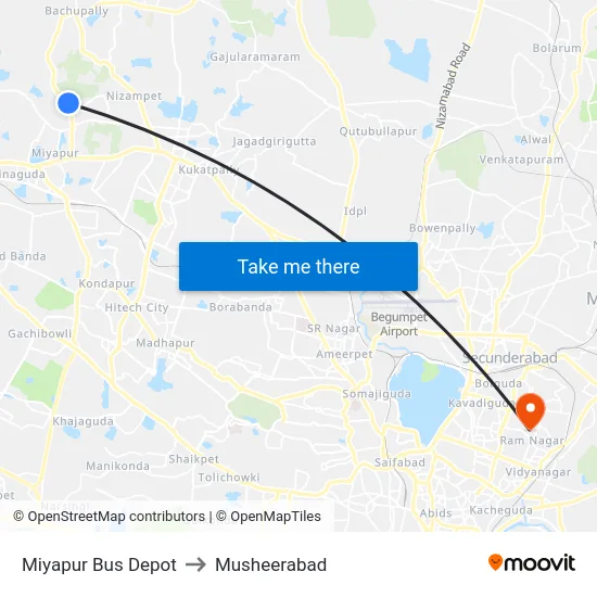 Miyapur Bus Depot to Musheerabad map