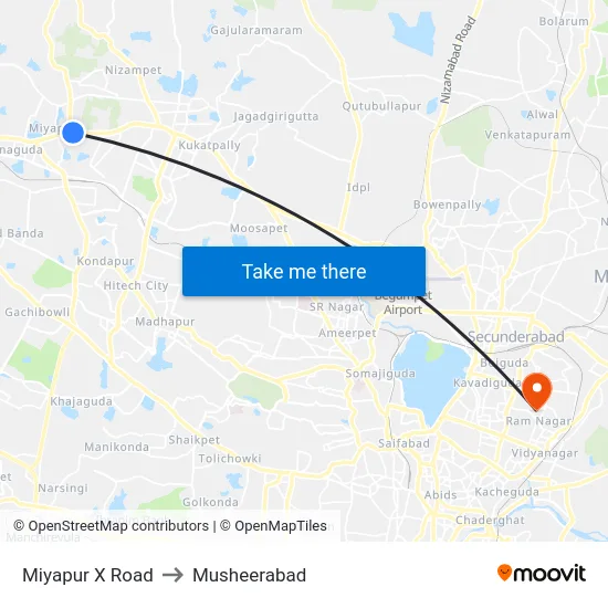 Miyapur X Road to Musheerabad map