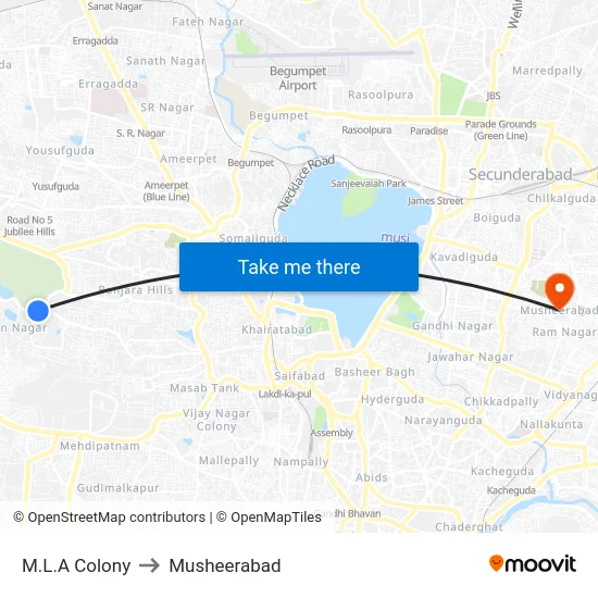 M.L.A Colony to Musheerabad map