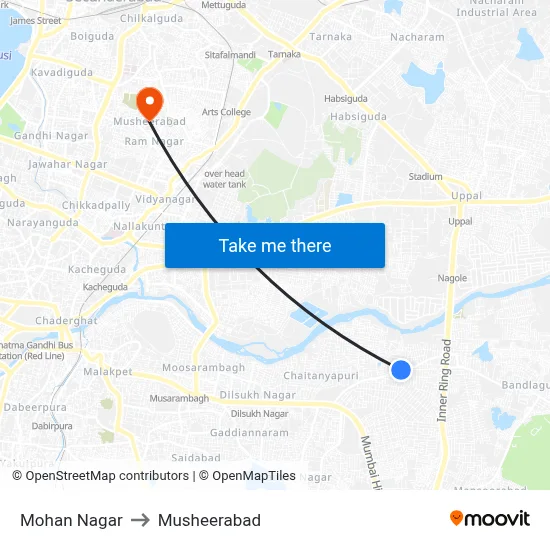 Mohan Nagar to Musheerabad map