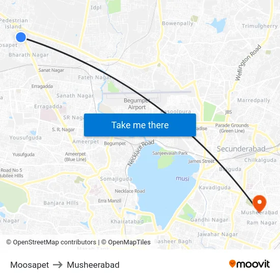 Moosapet to Musheerabad map