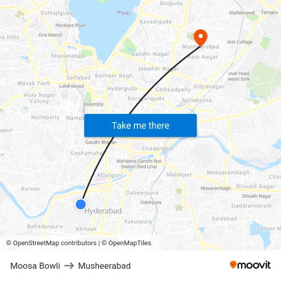Moosa Bowli to Musheerabad map
