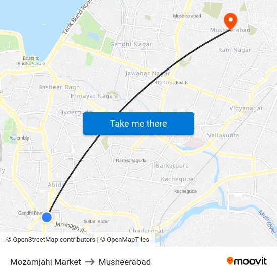Mozamjahi Market to Musheerabad map