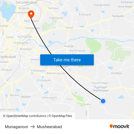 Munaganoor to Musheerabad map