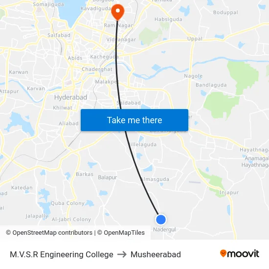 M.V.S.R Engineering College to Musheerabad map