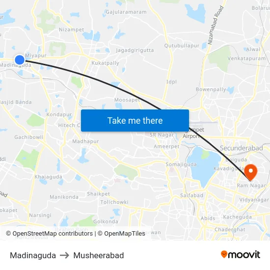 Madinaguda to Musheerabad map
