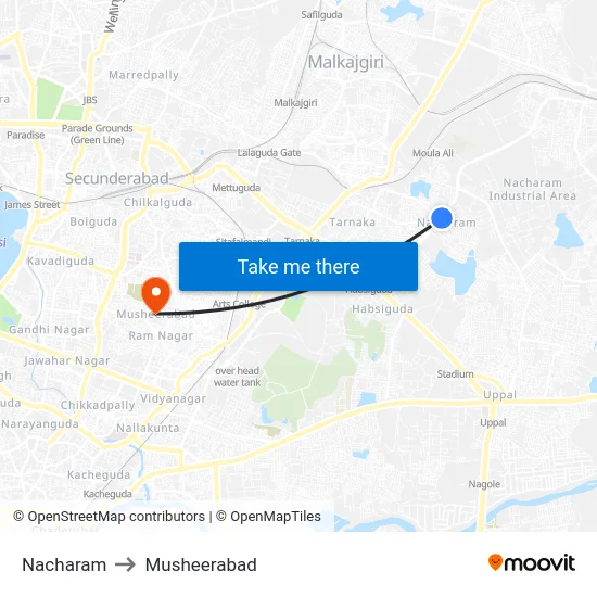 Nacharam to Musheerabad map