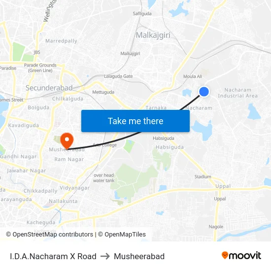 I.D.A.Nacharam X Road to Musheerabad map