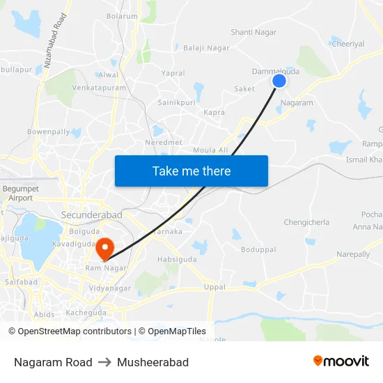 Nagaram Road to Musheerabad map