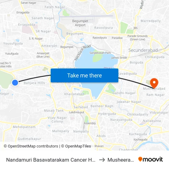 Nandamuri Basavatarakam Cancer Hospital to Musheerabad map