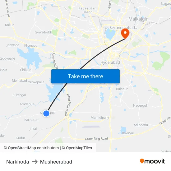Narkhoda to Musheerabad map
