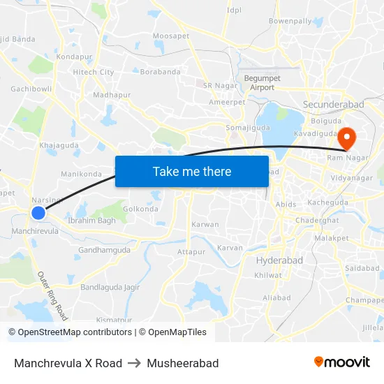 Manchrevula X Road to Musheerabad map