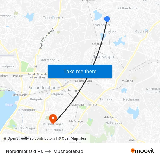 Neredmet Old Ps to Musheerabad map