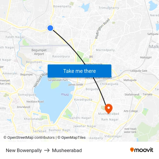 New Bowenpally to Musheerabad map