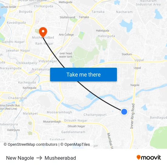 New Nagole to Musheerabad map