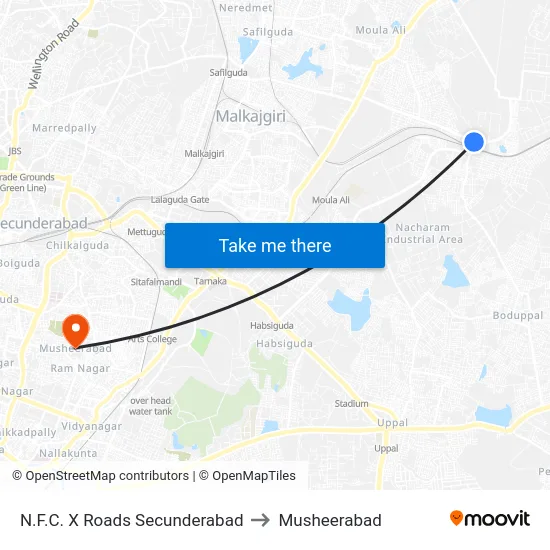 N.F.C. X Roads Secunderabad to Musheerabad map