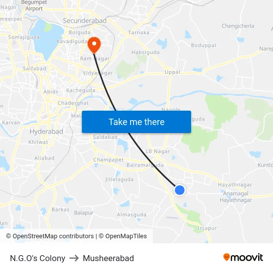 N.G.O's Colony to Musheerabad map