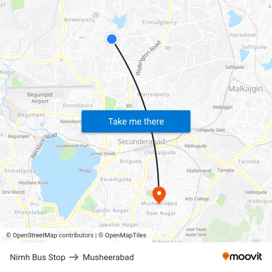 Nimh Bus Stop to Musheerabad map