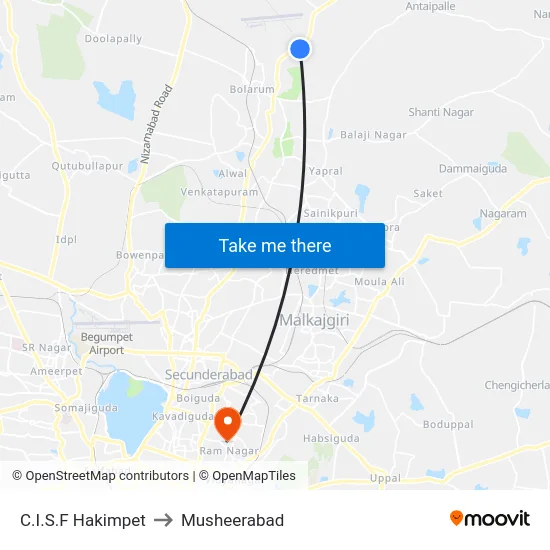 C.I.S.F Hakimpet to Musheerabad map