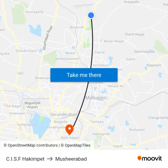 C.I.S.F Hakimpet to Musheerabad map