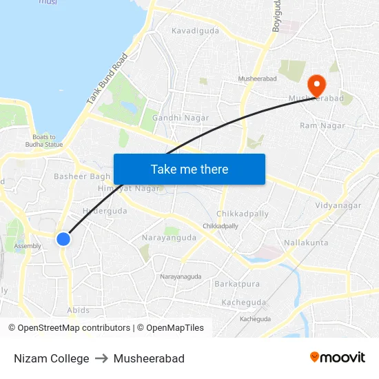 Nizam College to Musheerabad map