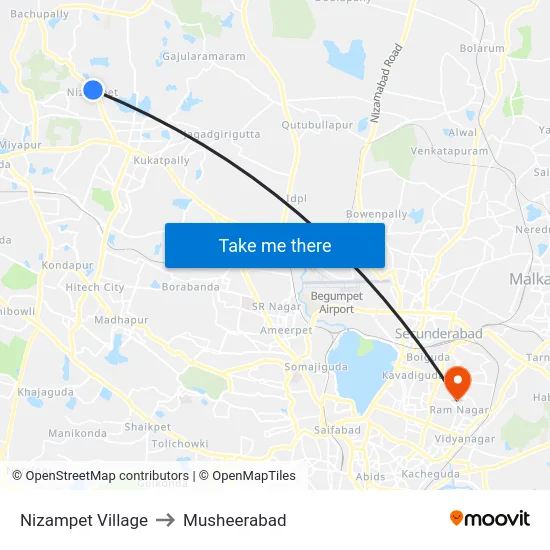 Nizampet Village to Musheerabad map