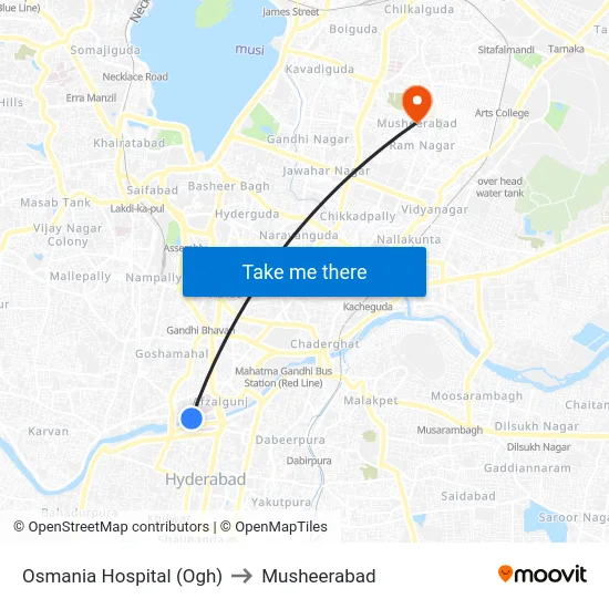 Osmania Hospital (Ogh) to Musheerabad map
