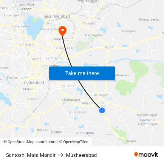 Santoshi Mata Mandir to Musheerabad map
